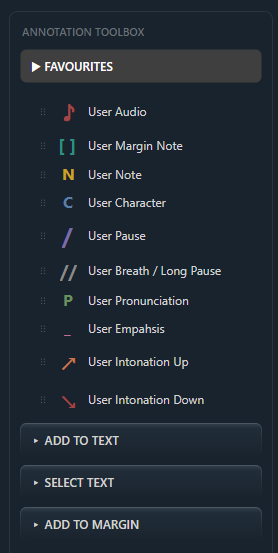 The Annotation Toolbox, showing the available annotation types