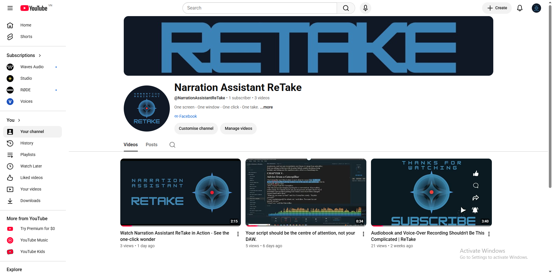 DAW transport controls inside the ReTake narration workspace